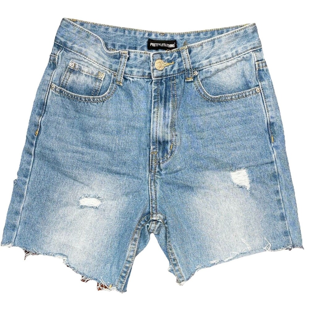Pretty Little Thing Denim Cutoff Size 6 Distressed Mom Shorts 4” Inseam